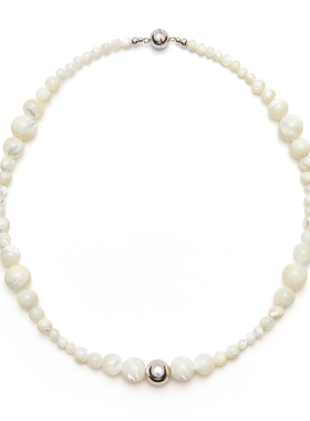 纯银天然白贝母渐变串珠国风项链