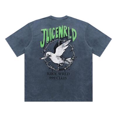 外星伴侣Juice WRLD 24SS藤蔓鸽子水洗做旧圆领印花短袖T恤