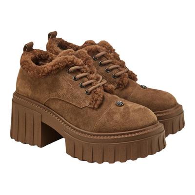 fed复古毛毛鞋春季新款女鞋绒面牛津鞋增高小皮鞋女D1206-YAB007