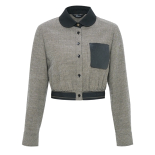 IDPAN女装冬季新款时尚减龄个性千鸟格纹长袖衬衫羊毛短衬衣