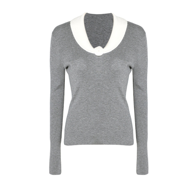 DPLAY灰色针织衫翻领花朵毛衣