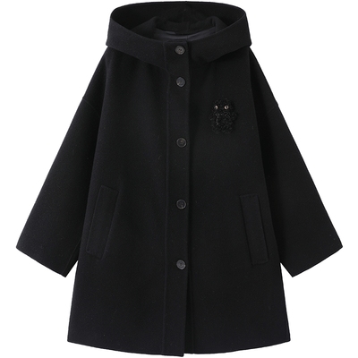 有兰U等等连帽羊毛大衣