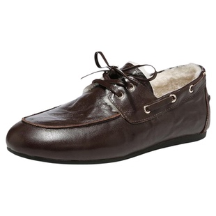 星期六加绒乐福鞋女复古风2025冬季保暖系带小皮鞋平底豆豆鞋棉鞋