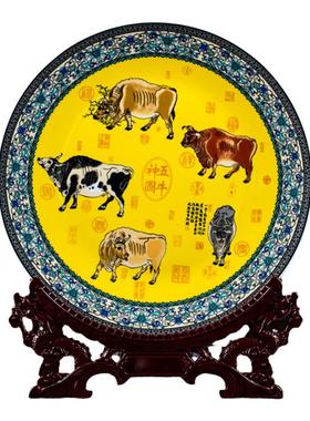 景德镇陶瓷器五牛图客厅博古架