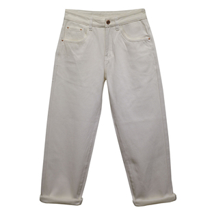 布冷布热 冬季白色全棉无弹加绒加厚牛仔裤男宽松大直筒厚绒长裤