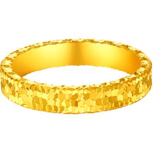 梦金园碎碎冰素圈黄金戒指锤纹金碎金子足金指环几何闪耀送女礼物