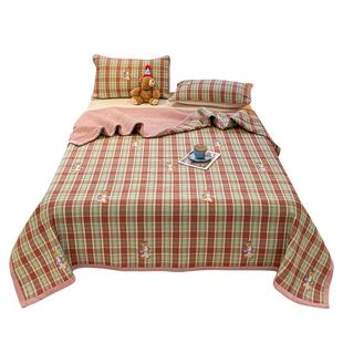 无印良品全棉磨毛床盖纯棉绒双面夹棉榻榻米床单三件套防滑褥子垫