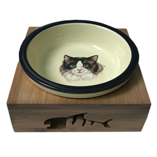 萌兽陶瓷宠物猫碗餐桌狗碗竹架猫盆狗盆宠物碗狗狗碗架食水粮碗