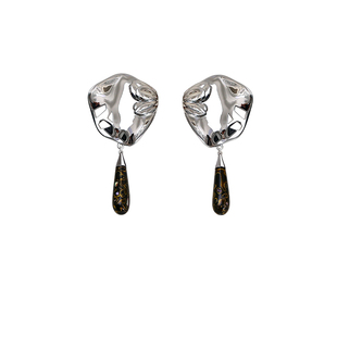 白岚团扇大漆耳钉螺钿925银耳环耳饰女耳坠轻奢气质饰品ED4592