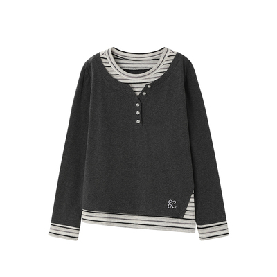 时然【懒人法则】拼接条纹针织衫