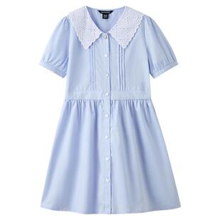 【100%棉】eland kids衣恋童装女童连衣裙26年夏季法式翻领公主裙
