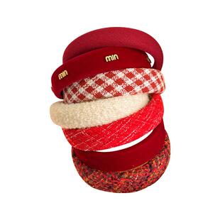 新年红色小香风发箍高颅顶宽边海绵洗脸高级感头箍甜美秋冬发饰