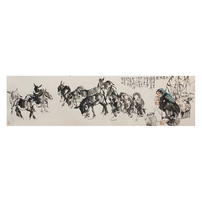 孤品名家手绘牧驴图横幅国画