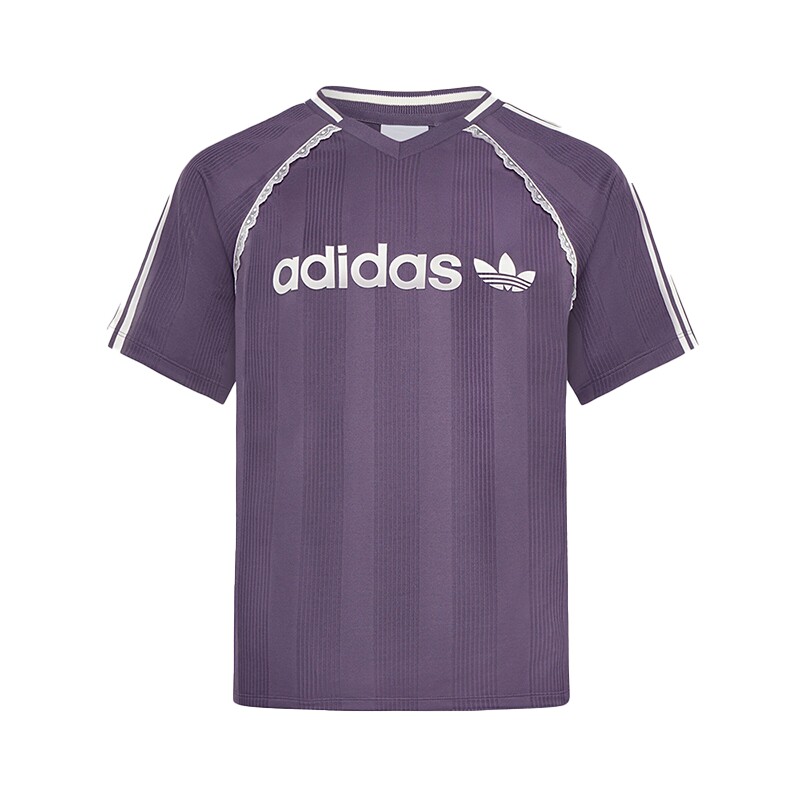 滔搏丨adidas阿迪达斯三叶草女JERSEY蕾丝设计时尚短袖T恤LF2323