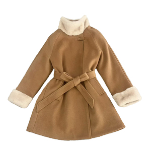 2025新款羽绒内胆羊绒大衣水貂毛立领收腰加厚中长款羊毛呢外套女