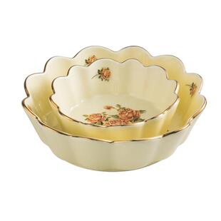 韩式高颜值沙拉盘花边陶瓷家用深盘菜盘子釉上彩汤盘复古饭盘餐具