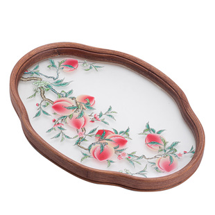 如意九桃玻璃干泡盘托盘中式小型茶点盘家用盖碗壶承壶托收纳盘子