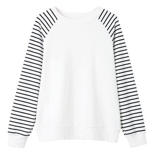 拉夏贝尔黑白条纹纯棉圆领卫衣女士2026新款春季外套撞色拼接上衣