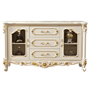 欧式餐边柜美式白色大理石实木储物柜客厅隔断柜玄关柜门酒柜鞋柜