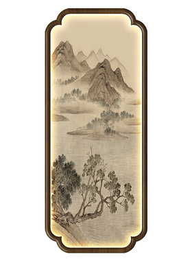 湖山春暖宋式美学玄关装饰画实木