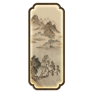 宋式美学玄关装饰画湖山春暖山水画茶室走廊高级感实木小轩窗挂画