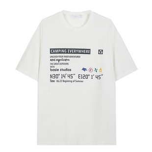 bosie2025年夏季新款宽松户外露营风短袖T恤男情侣休闲字母体恤潮