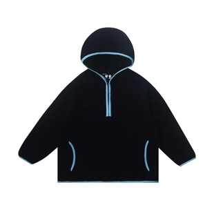 5A抗菌加绒 MANUKIDS童装男童25冬季撞色连帽加厚中大童卫衣外套