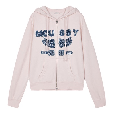 moussy 春季休闲风字母连帽抽绳拉链卫衣女028IAA90-1027