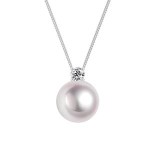 BEAUFINA百分娜天然海水Akoya珍珠项链戴妃18K白金钻石情人节礼物