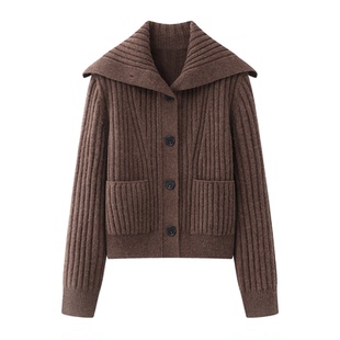 2025冬季设计师款轻奢老钱风女装翻领气质开衫口袋针织开衫外套女