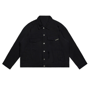 韦恩泽维尔潮牌大码日系工装外套男春季宽松黑色破洞休闲夹克8153