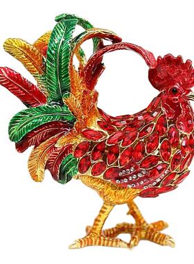 合金工艺品珐琅彩大钻公鸡母鸡商务礼品风水招财装饰摆件送领导