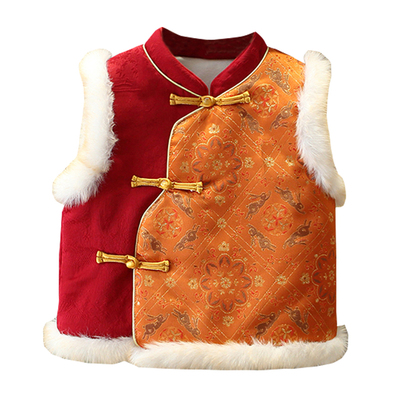 男童冬季加绒夹棉中国风拜年服潮