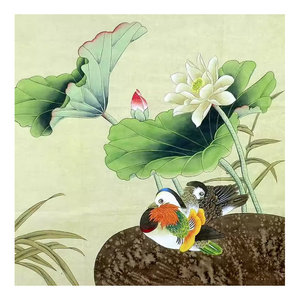 工笔画纯手绘装饰画花鸟鸳鸯戏水