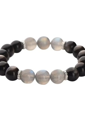 oein天然黑曜石月光石手串男天然高端拉长石手链女灰月光生日礼物