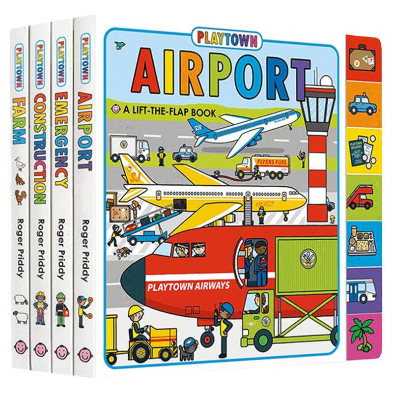 Playtown 玩玩镇系列 建筑 机场 紧急情况 英文原版 儿童纸板翻翻书 幼儿启蒙绘本书籍 Airport/Construction/Emergency