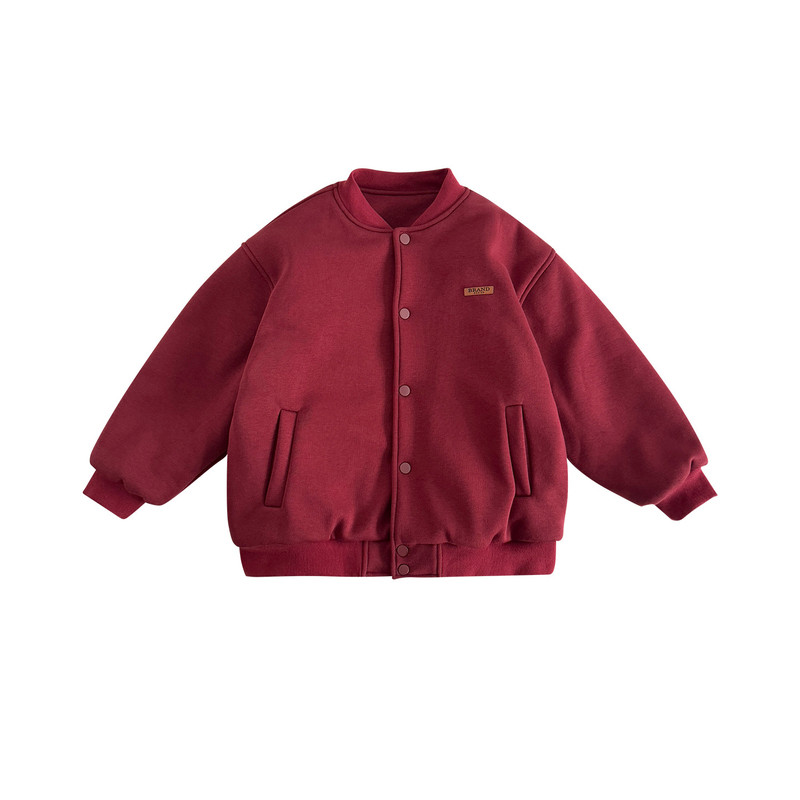 卡通字母印花红色棉服棒球服外套