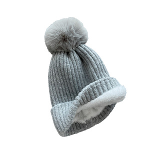 韩版秋冬季加绒加厚帽子大毛球针织帽男女护耳保暖毛线套头帽子潮