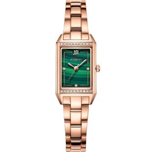 罗西尼手表女方形小绿表孔雀石英表正品防水简约气质时尚女士腕表