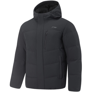 李宁羽绒服男短款2025新款健身防泼水80%鸭绒保暖连帽外套AYMV153