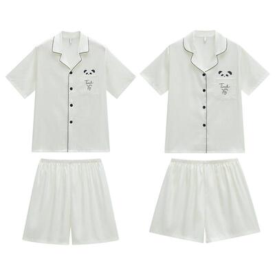 乐姿梦凉感小熊猫冰丝家居服短袖短裤套装四季可外穿情侣睡衣夏款