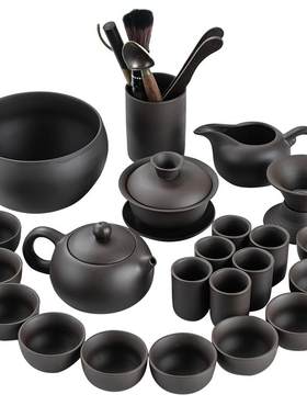 紫砂功夫茶具黑泥西施壶茶杯整套