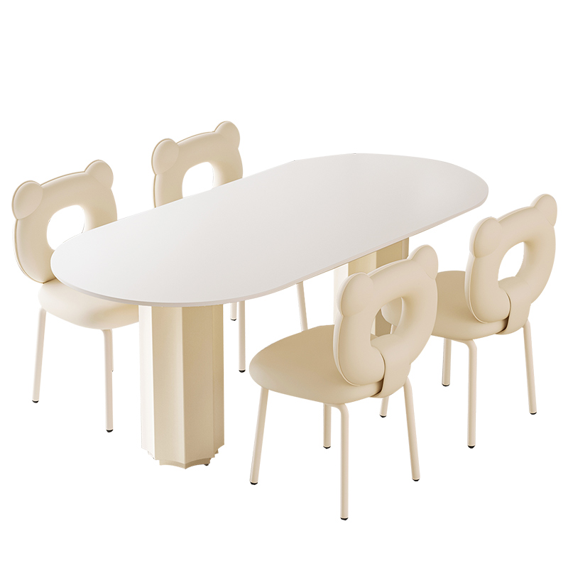奶油风餐桌轻奢现代简约岛台岩板餐桌椅2024新款椭圆形家用饭桌子