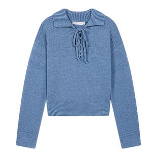 MOUSSY 冬季新品温柔学院风系带翻领毛针织衫女028IAZ70-2721