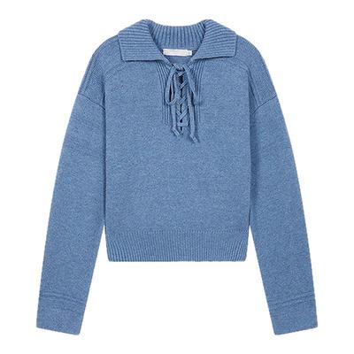 MOUSSY 2025冬季新品温柔学院风系带翻领毛针织衫女028IAZ70-2721