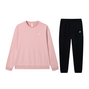 特步女装冬季加绒运动套装女款卫衣休闲上衣长袖女款裤子黑色显瘦