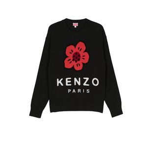 【自营】KENZO男款槐花图案圆领针织衫黑色长袖羊毛针织衫