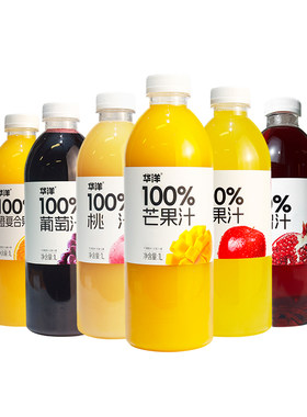 华洋100%果汁1L*6瓶橙汁汁白桃汁苹果汁芒果果蔬饮料整箱