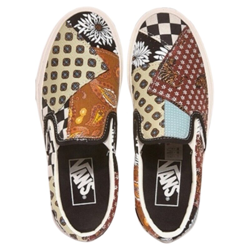 Vans Slip-on范斯休闲一脚蹬低帮帆布滑板鞋男女款拼接腰果花咖棕