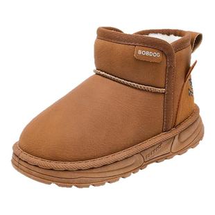 巴布豆童鞋男宝加绒加厚雪地靴2025新款男大童雪地棉冬季儿童靴子